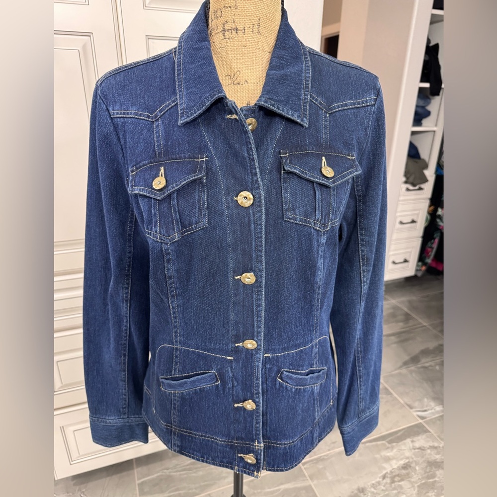 Tribal Dark Blue Jean Jacket with Gold Buttons